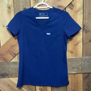 FIGS Catarina Scrub Top One Pocket Navy Blue Denim Size XXS Technical Collection